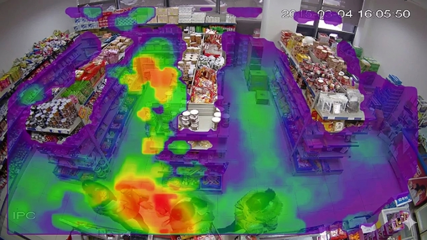 Retail store heat map showing customer foot traffic
