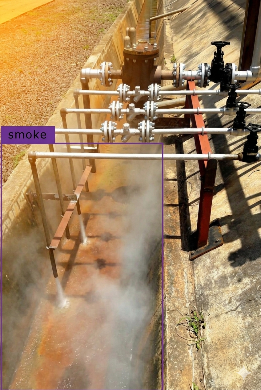 Industrial site with AI smoke detection overlay