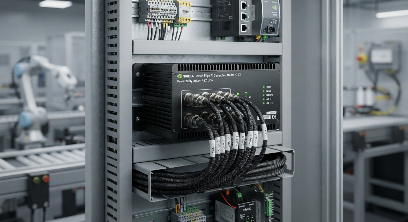 NVIDIA edge device with cables in a server rack