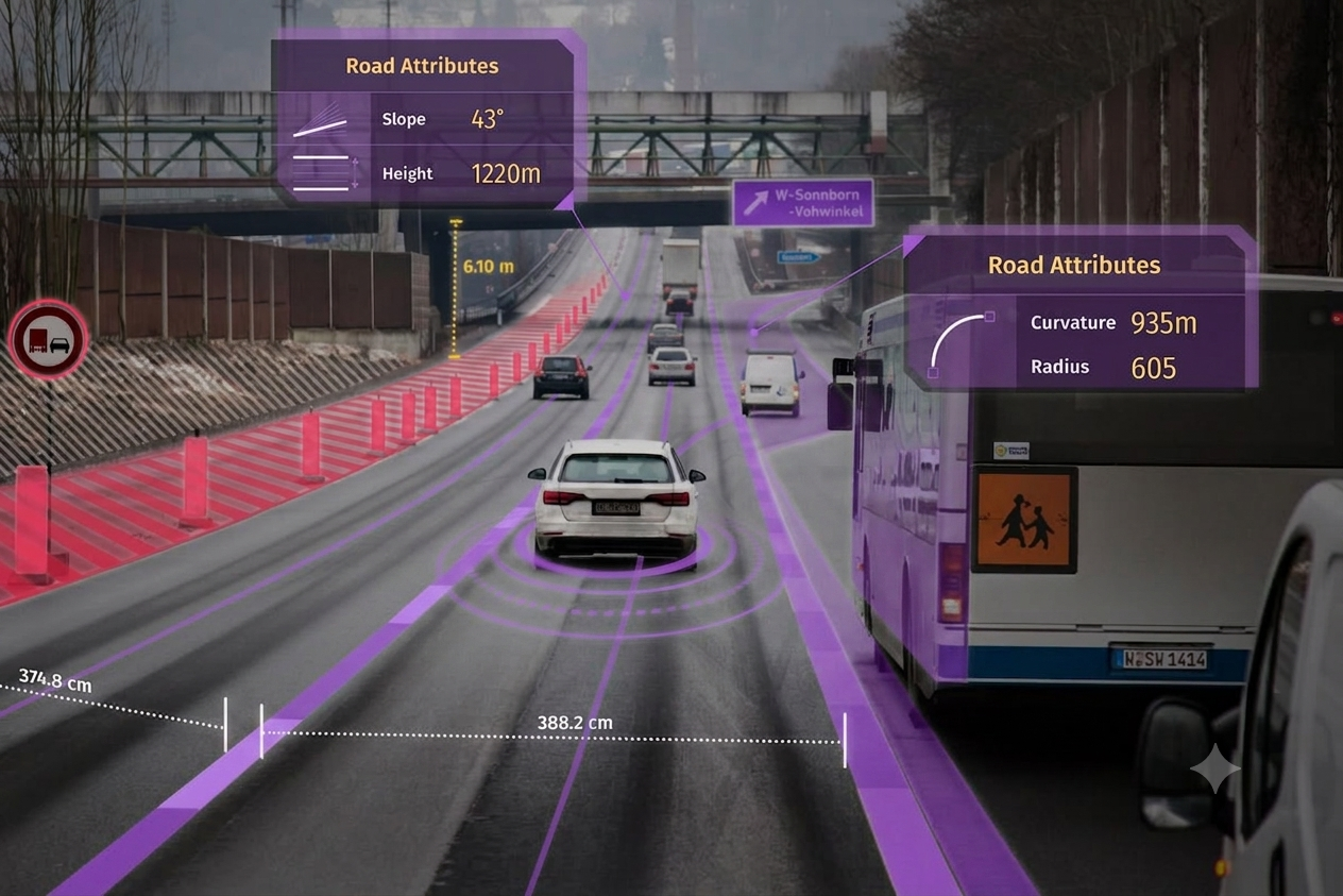 Automotive camera view with object detection overlays