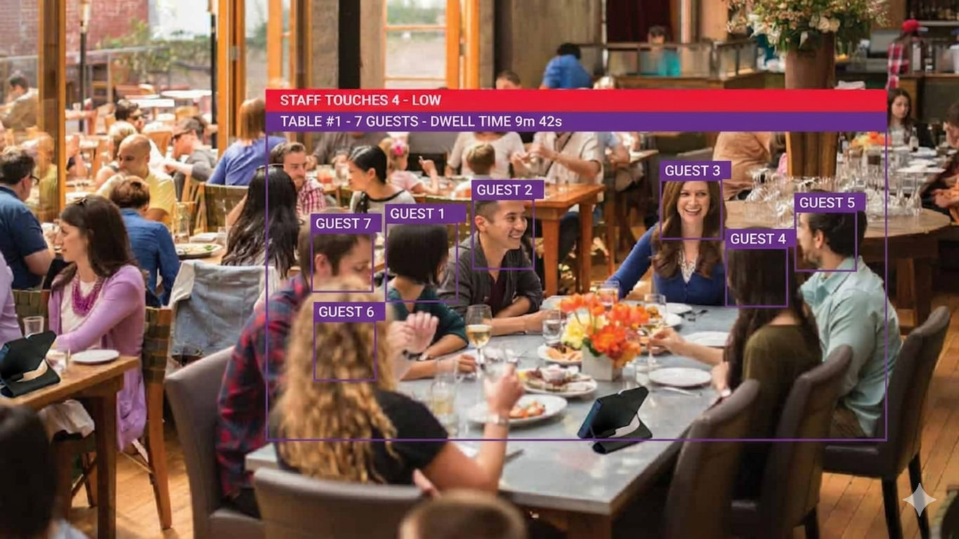 Crowded retail space with people-counting overlays