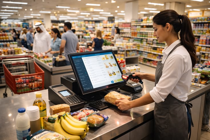 Cashier at a retail checkout counter